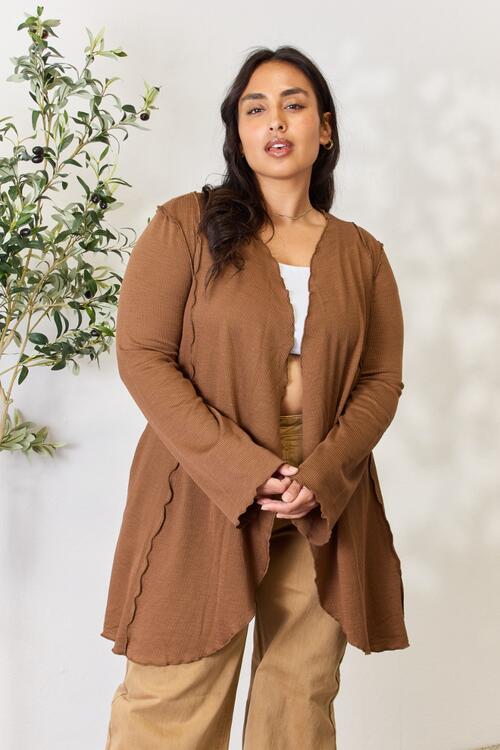 Full Size Open Front Long Sleeve Cardigan