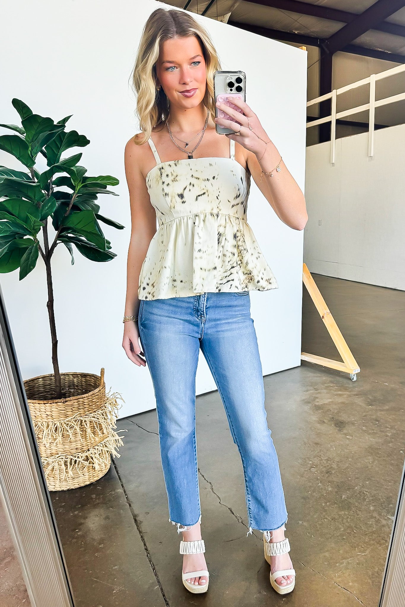 Abstract Print Peplum Tank Top