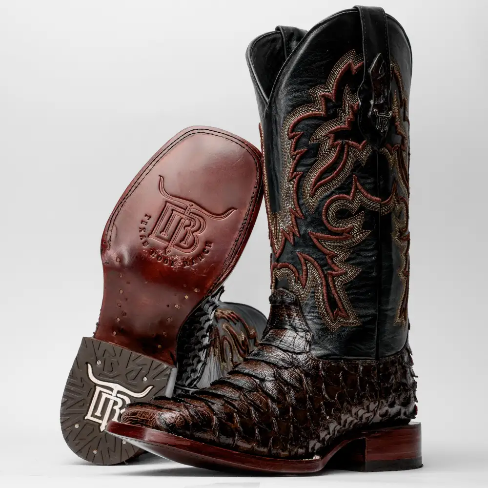 Brown Jumbo Python Leather Boots - Square Toe