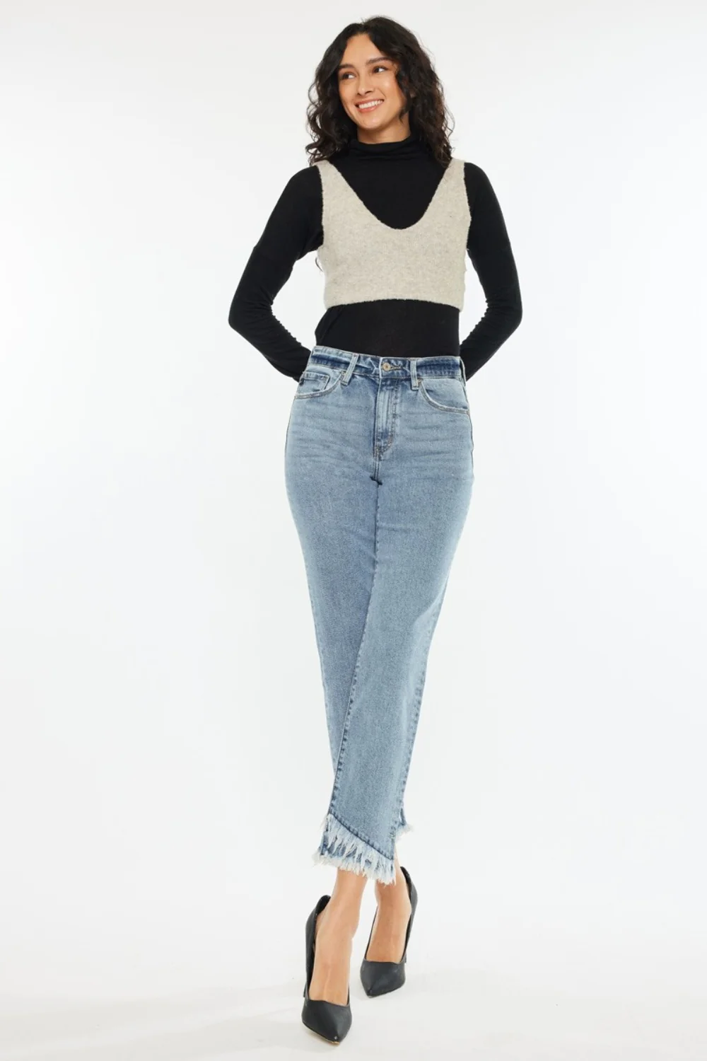 Raw Hem High Rise Straight Jeans