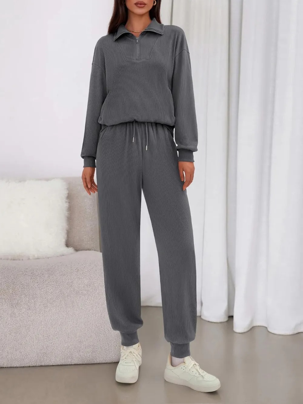 Women's Long Sleeve Half Zip Sweatshirt Sweatpants Lounge Set Sweatsuits with Pockets