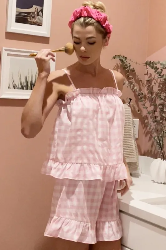 Gingham Ruffle Trim Cami and Shorts Pajama Set