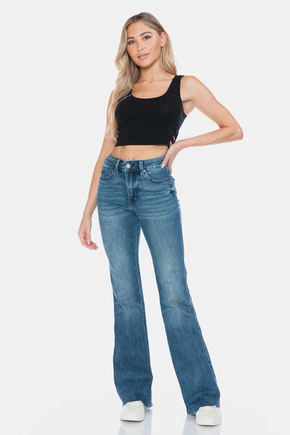 Blue Full Size Tummy Control Cut Hem Flare Jeans