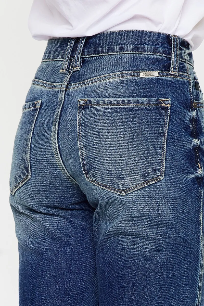 High Rise Distressed Mom Fit Jeans