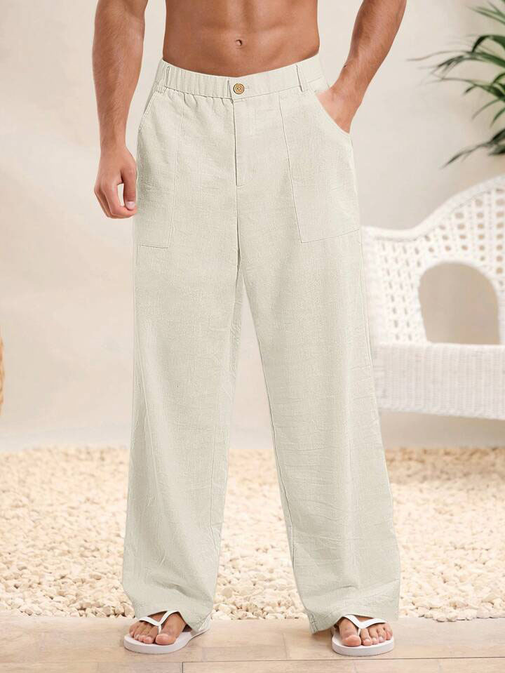 Men's loose cotton and linen casual trousers
