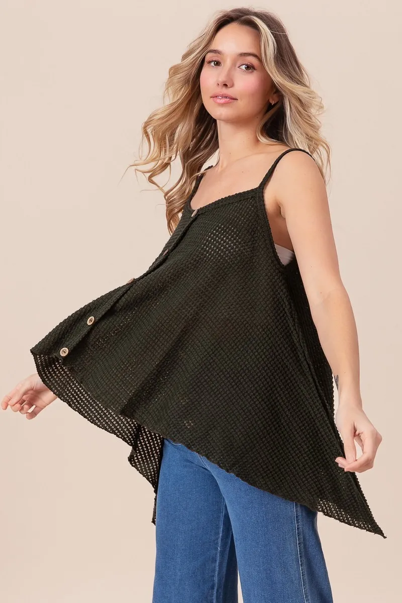 Popcorn Waffle Knit with Buttoned Front Cami Top