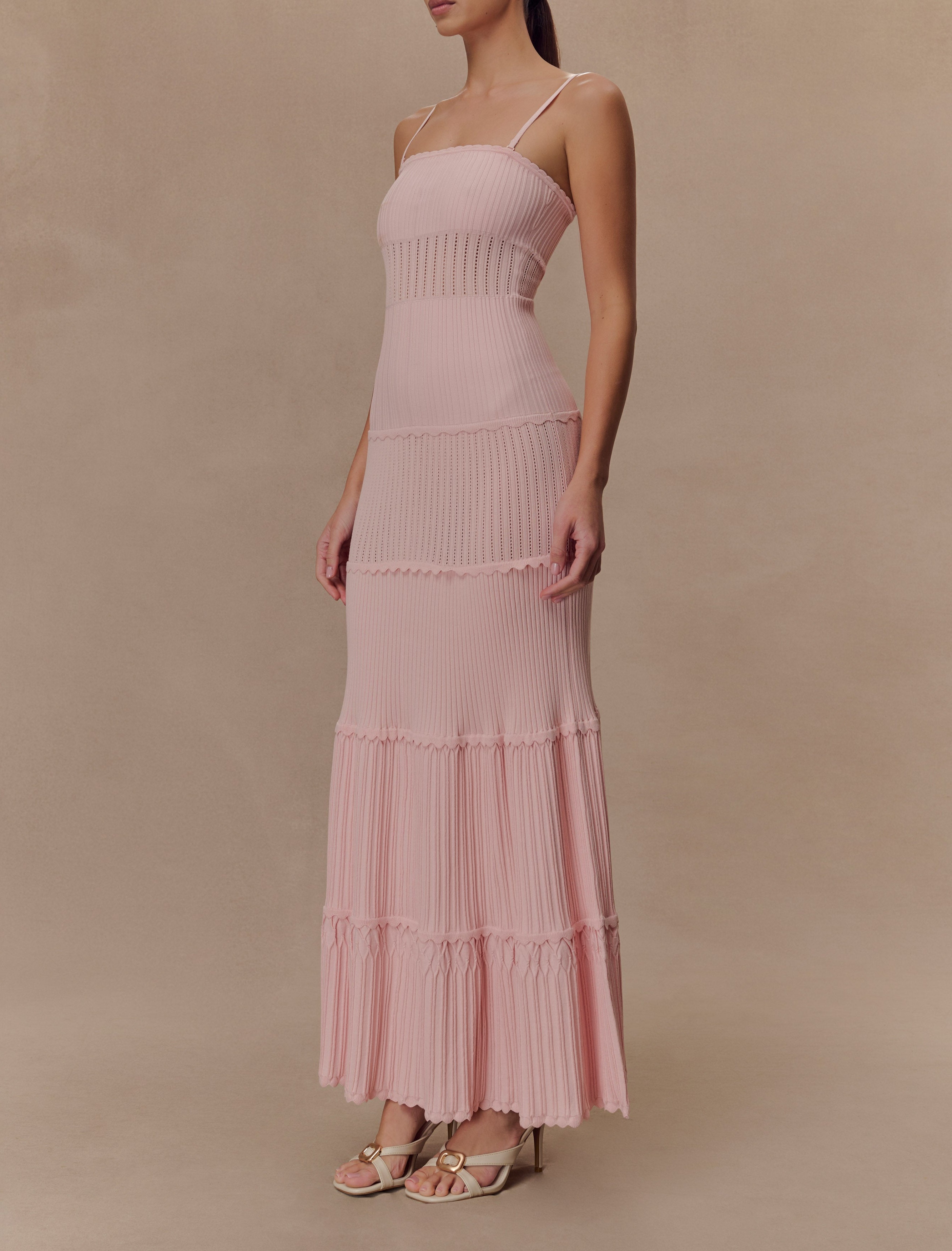 Pink Pointelle Knit Maxi Dress