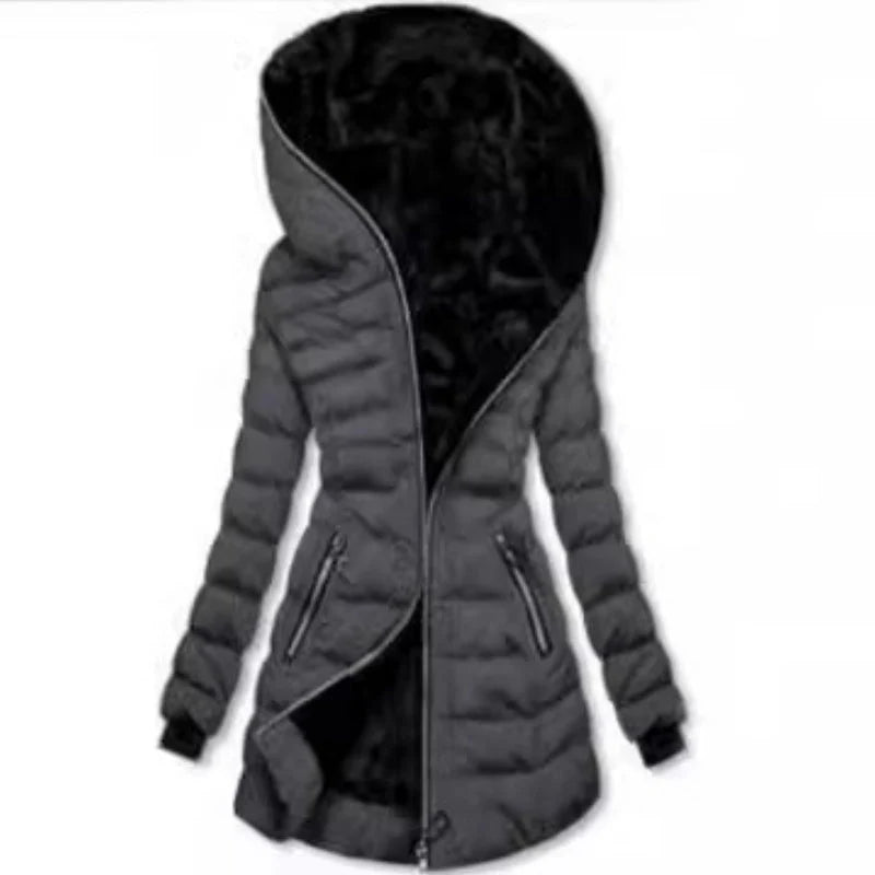 Women's hooded coat with plush lining