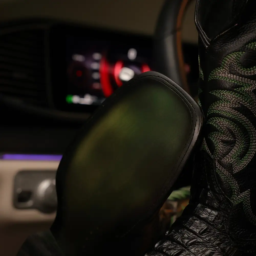 Black Caiman Leather Boots With Black Shaft - Square Toe