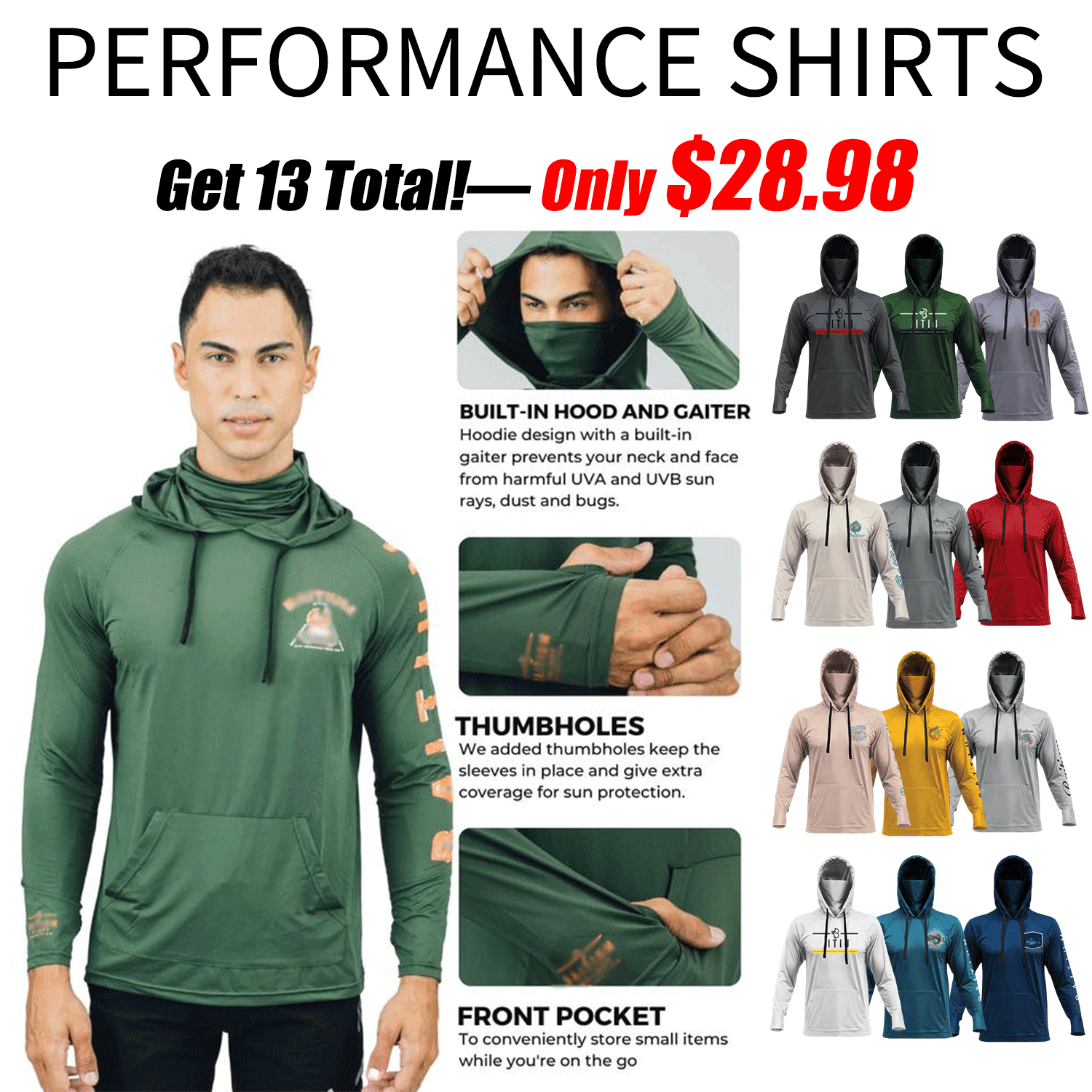 Men’s Hooded UPF 50 Work & Fishing Shirt with Built-In Face Gaiter