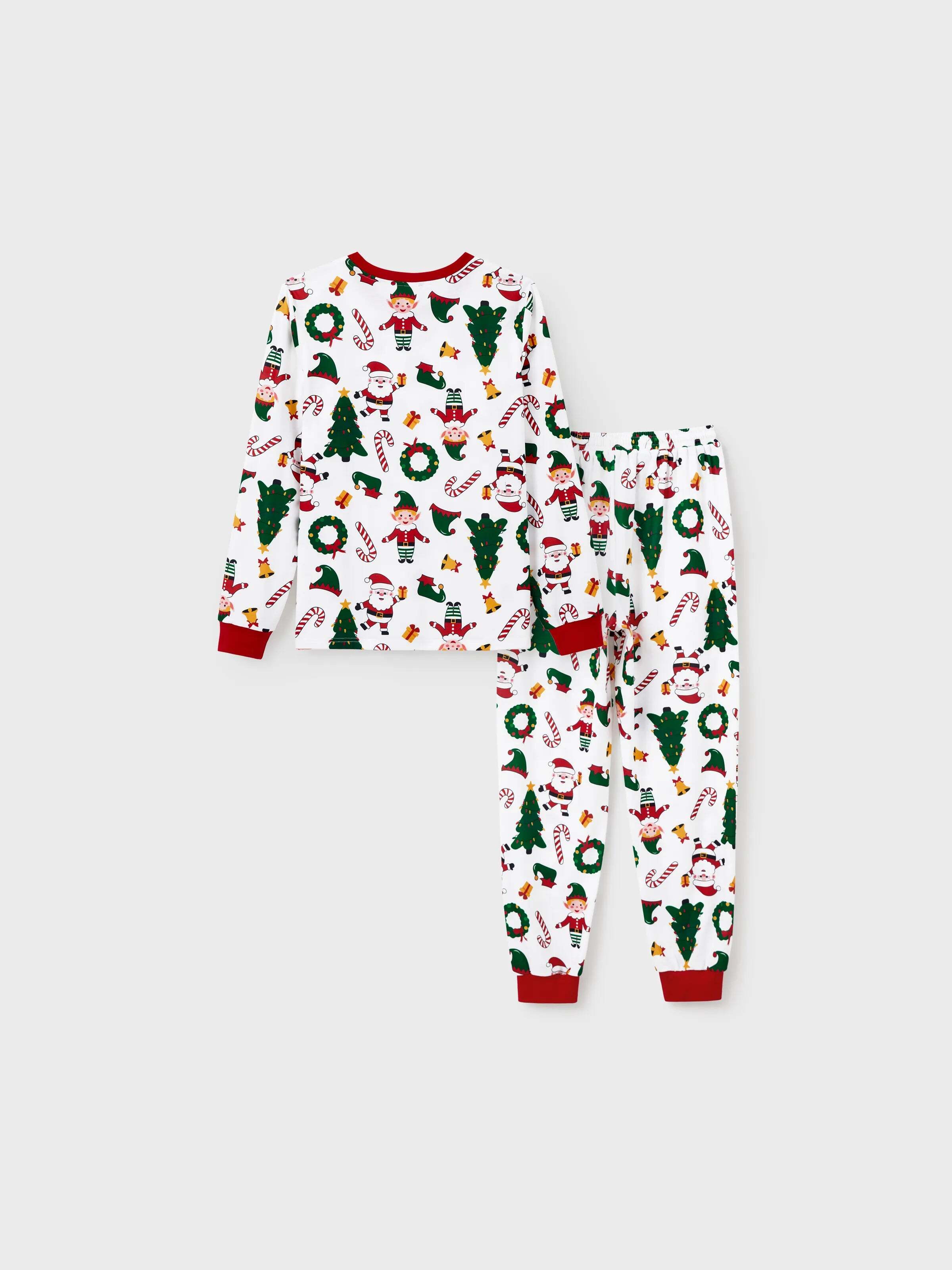 Christmas Matching Family Pajamas Set Santa Claus and Christmas Tree Print Long-sleeve PJS with Christmas Socks White