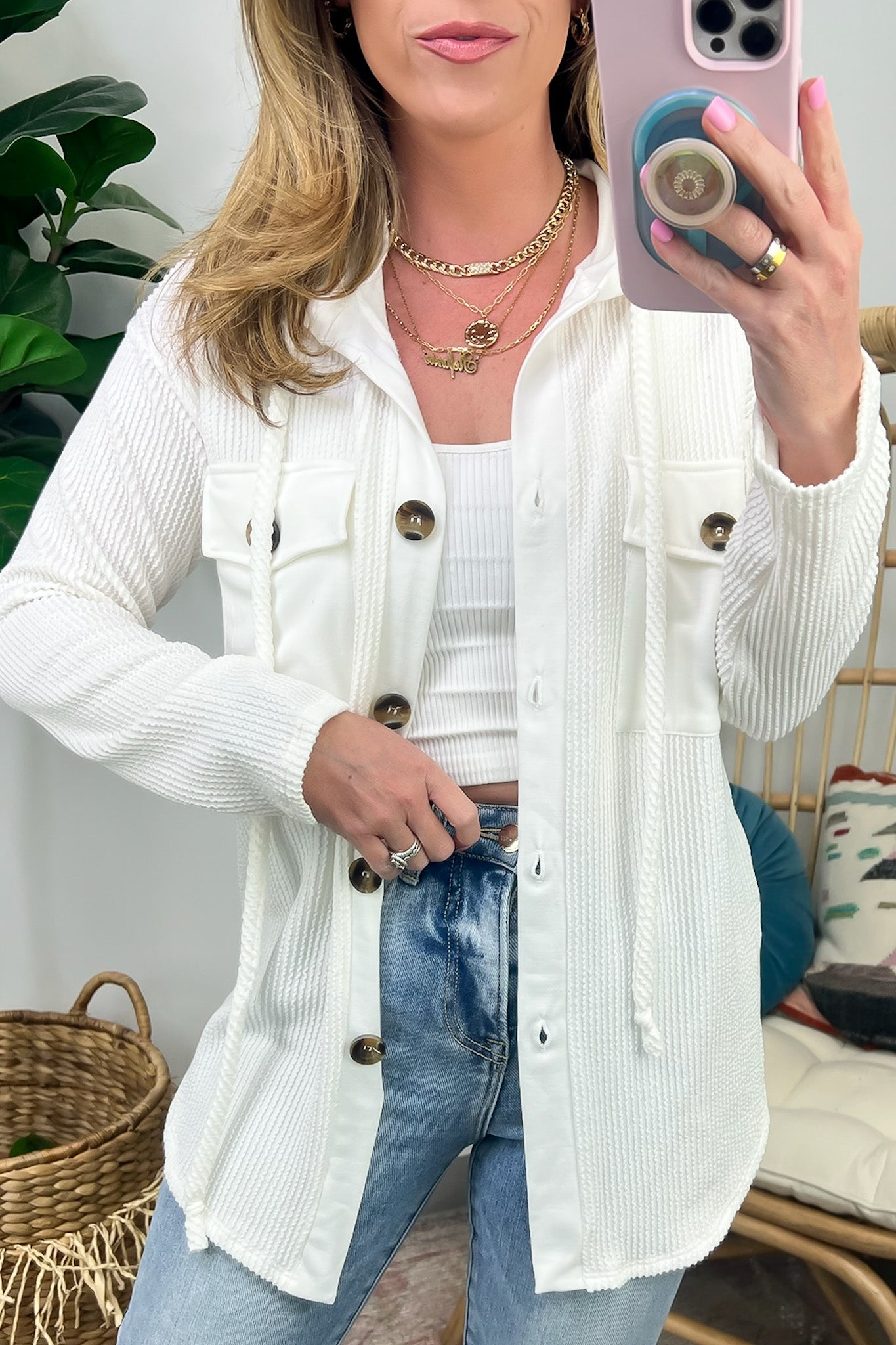 Saturday Satisfaction Ribbed Hooded Shacket