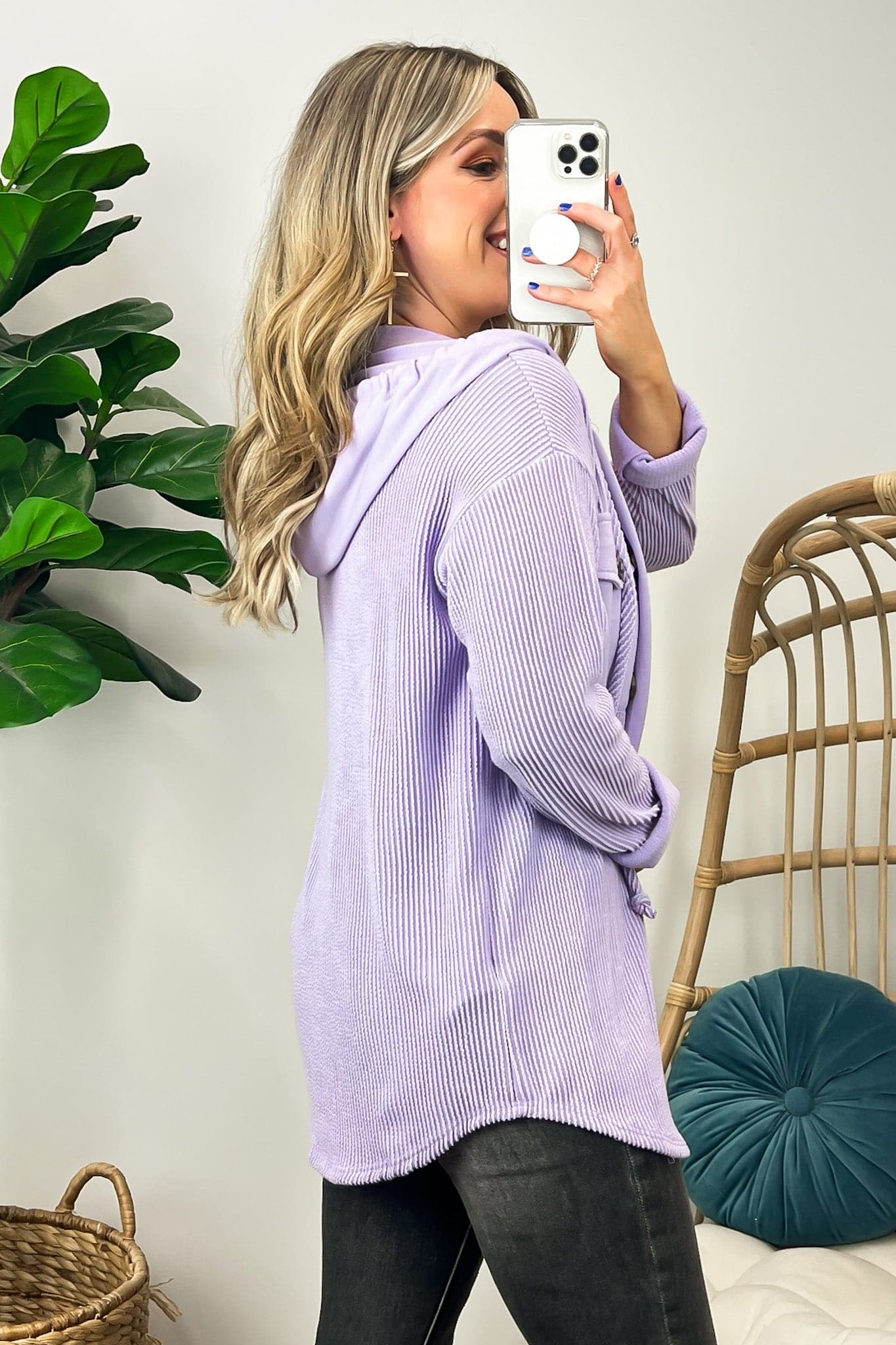 Saturday Satisfaction Ribbed Hooded Shacket