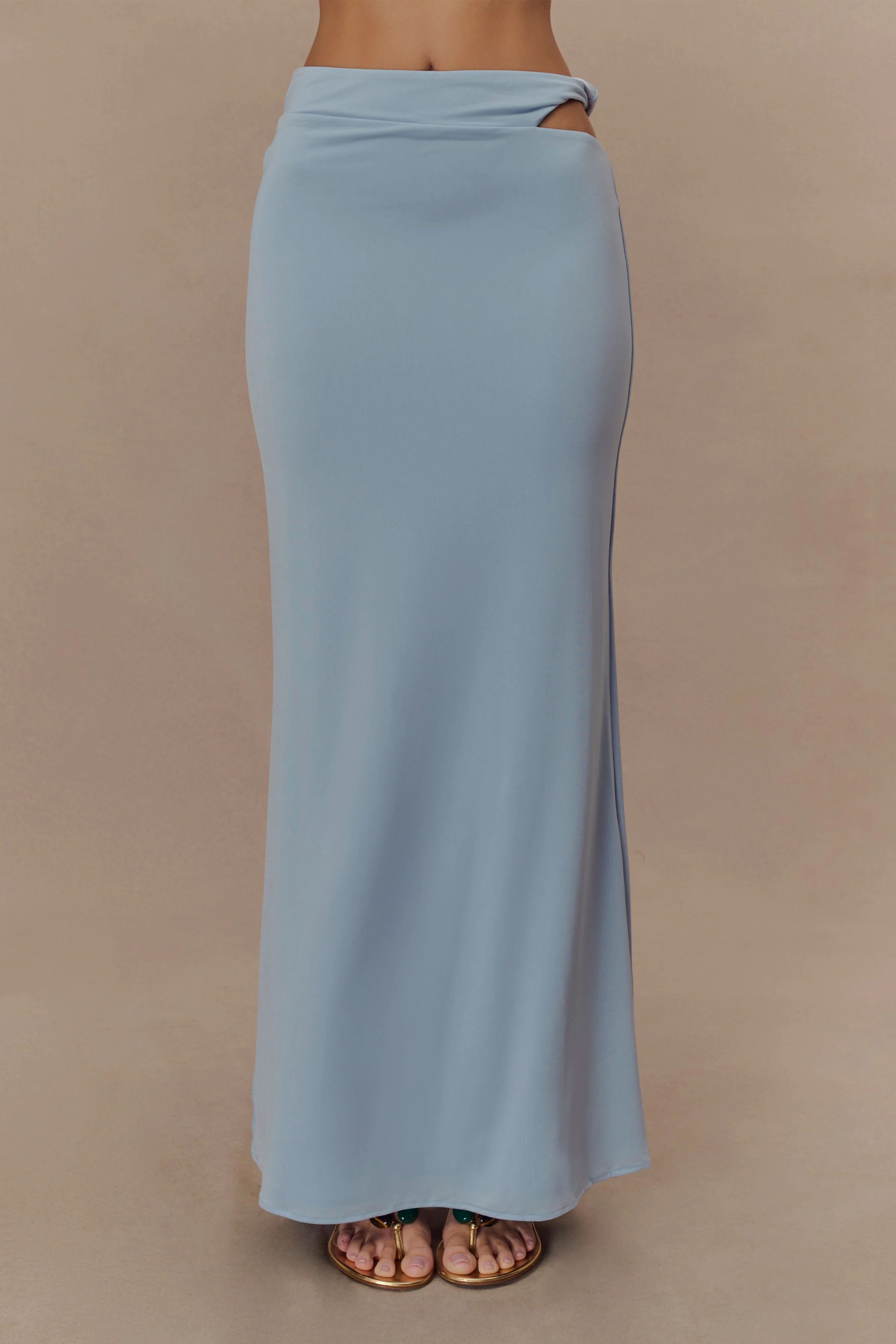 Blue Slinky Twist Midi Skirt