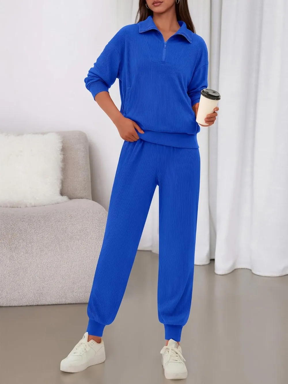 Women's Long Sleeve Half Zip Sweatshirt Sweatpants Lounge Set Sweatsuits with Pockets