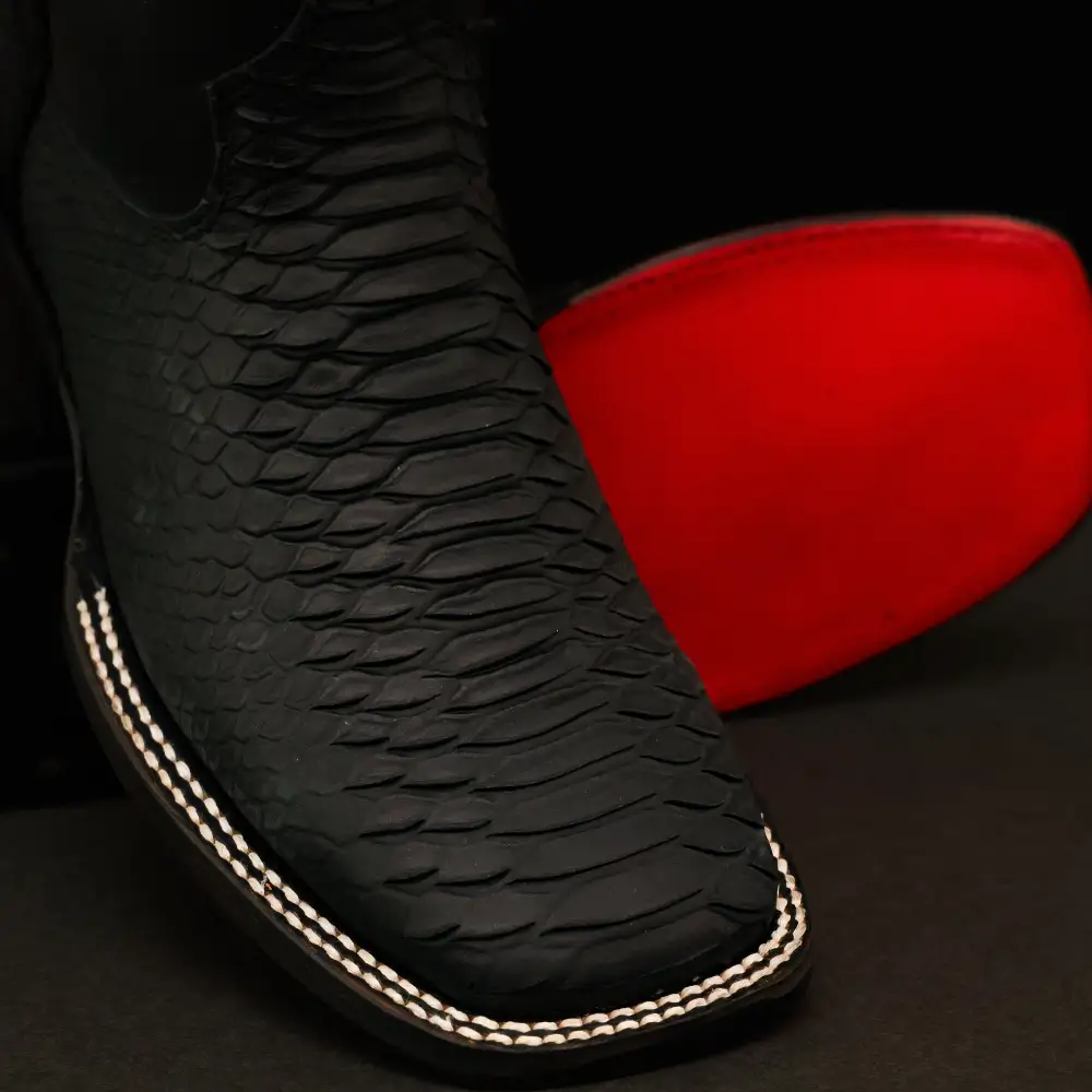 “Royal Flush” Matte Black Python Leather Boots - Square Toe