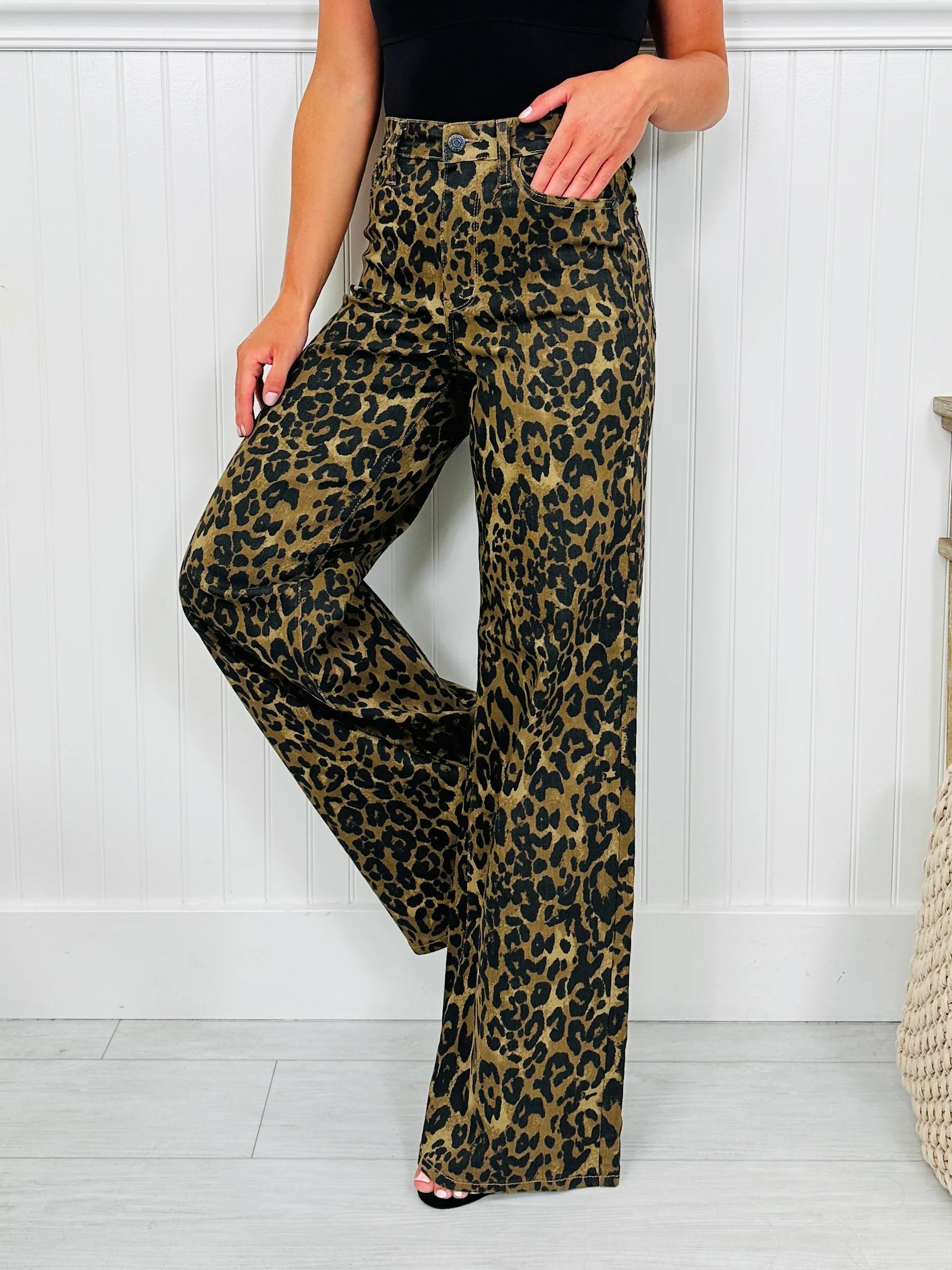 Judy Blue Walk On The Wild Side Retro Wide Leg Leopard Jeans
