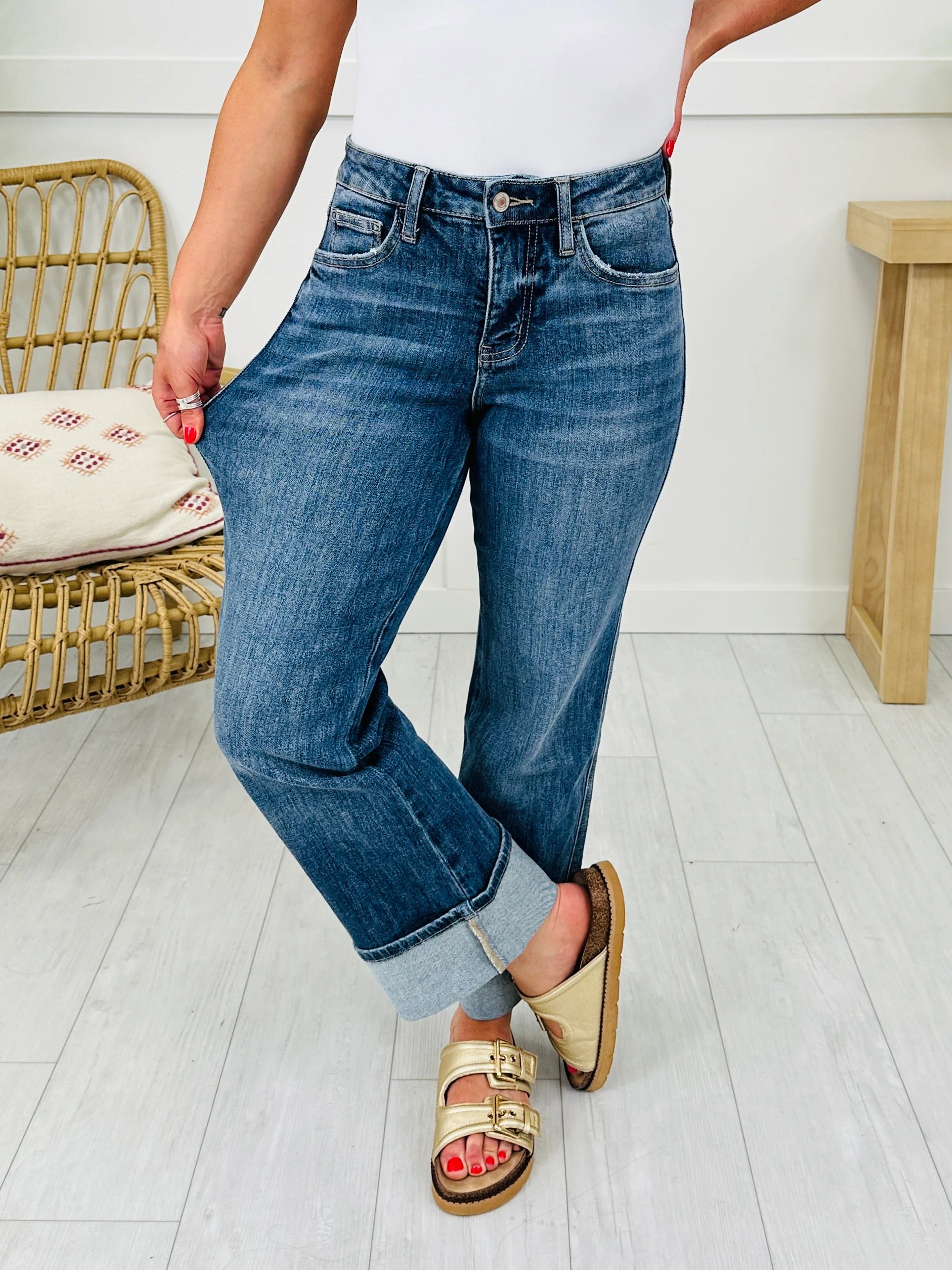 Change Your Tune Tummy Control Cropped Slim Wide Leg Jeans