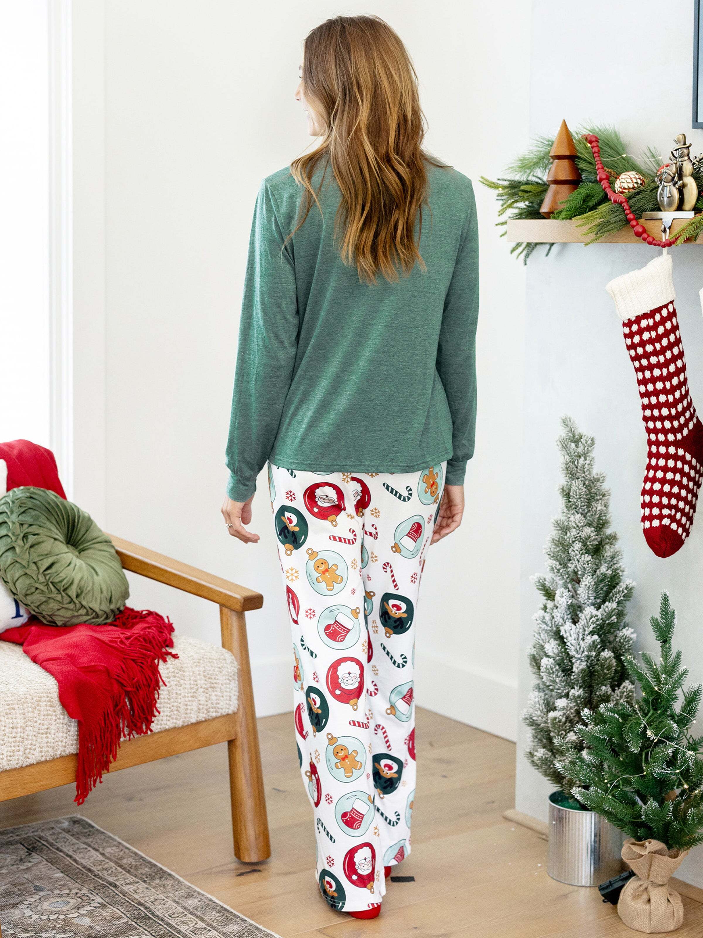 Christmas Matching Family Pajamas Set Reindeer and Santa Claus PJS with Christmas Socks Green