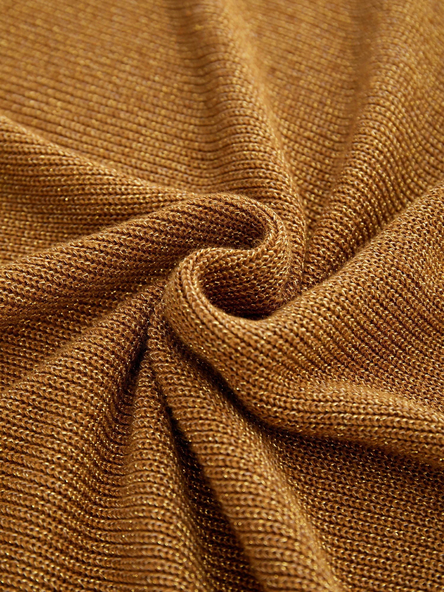 Lapel Long Sleeve Fish Tail Gold Yarn Dress