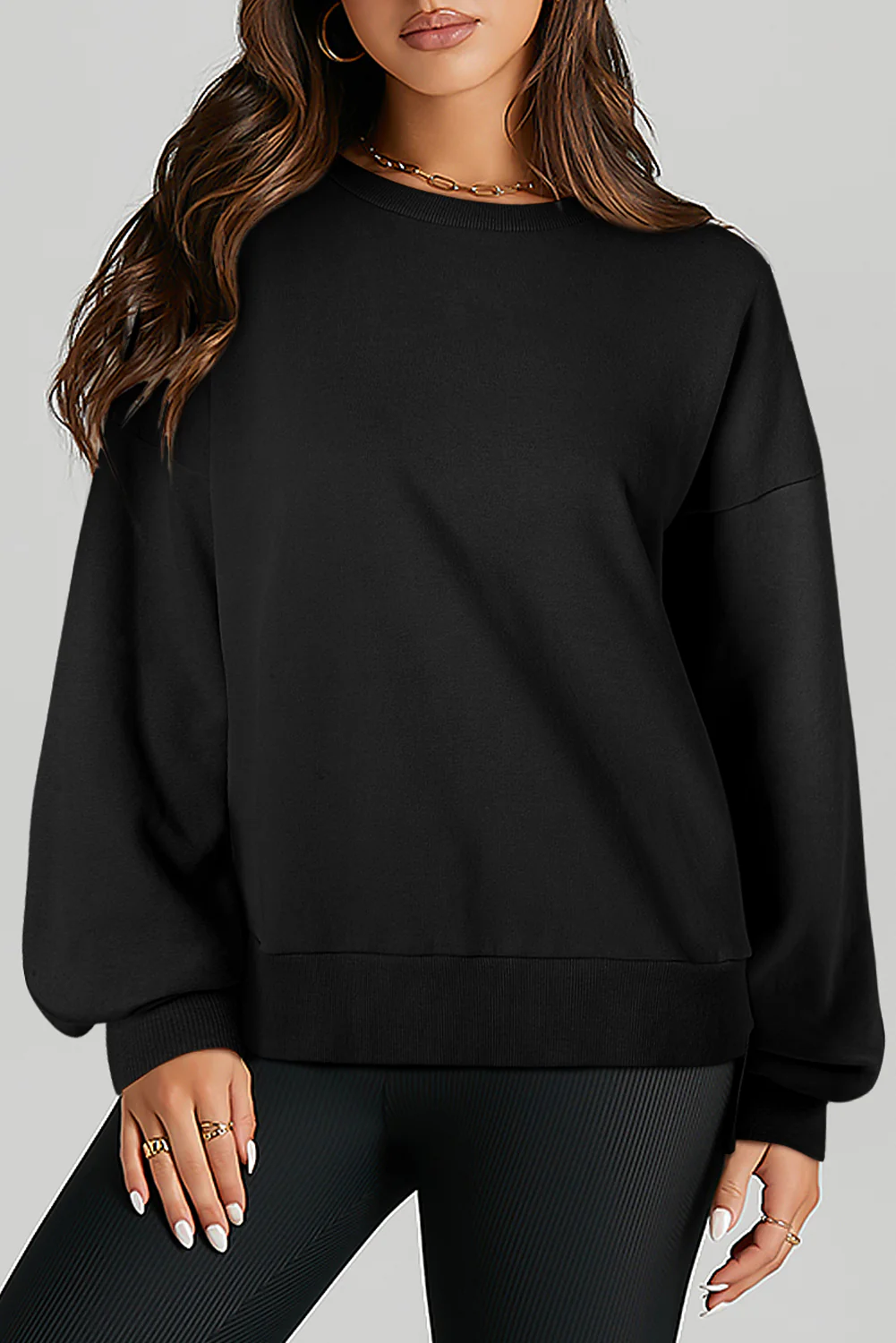 Smoke Solid O Neck High Low Hem Pullover Sweatshirt