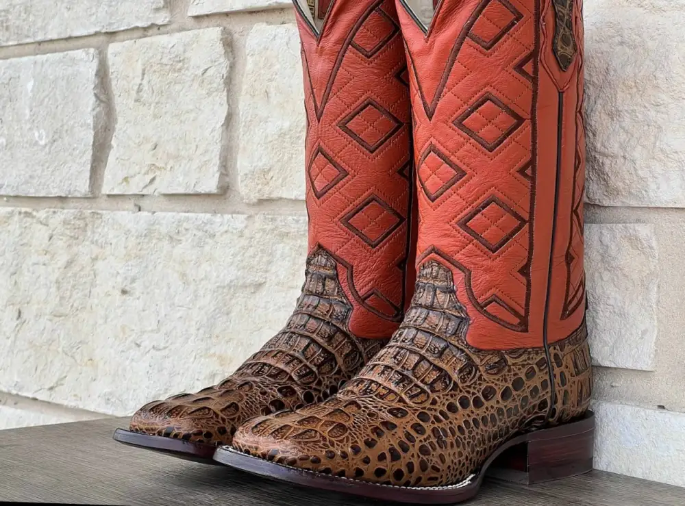 Men’s Honey Crocodile Leather Boots With Orange  Shaft