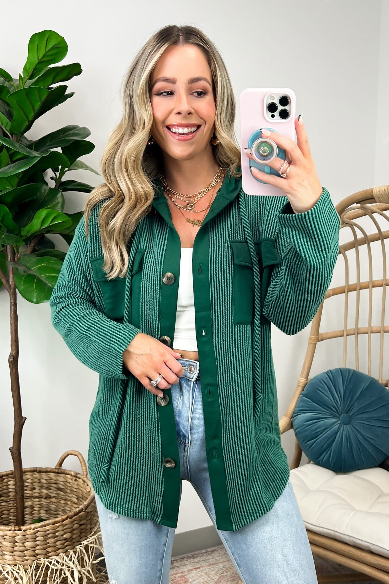 Saturday Satisfaction Ribbed Hooded Shacket