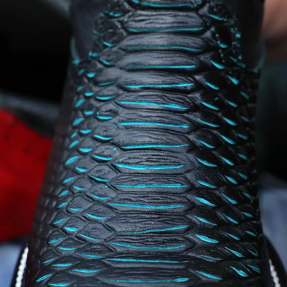 Black & Aqua Python Leather Boots - Square Toe