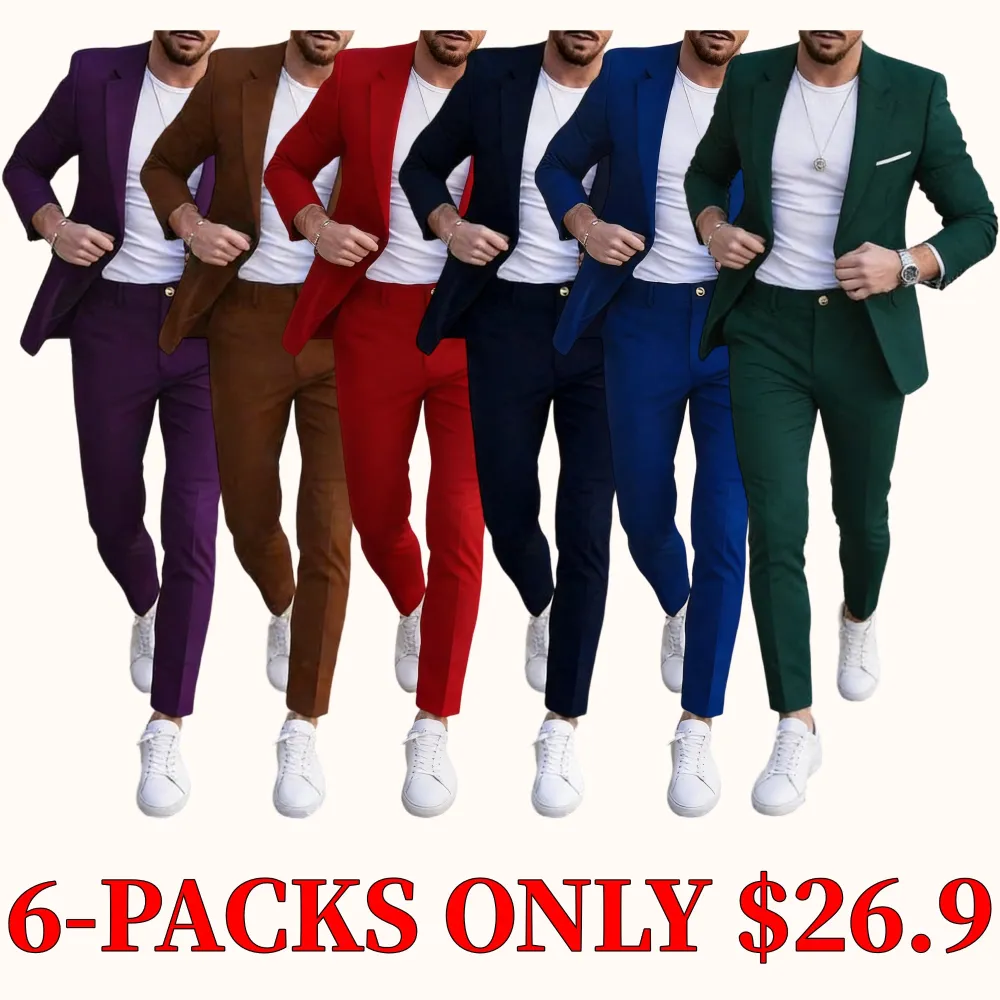 Men's solid color suit jacket and trousers two-piece set