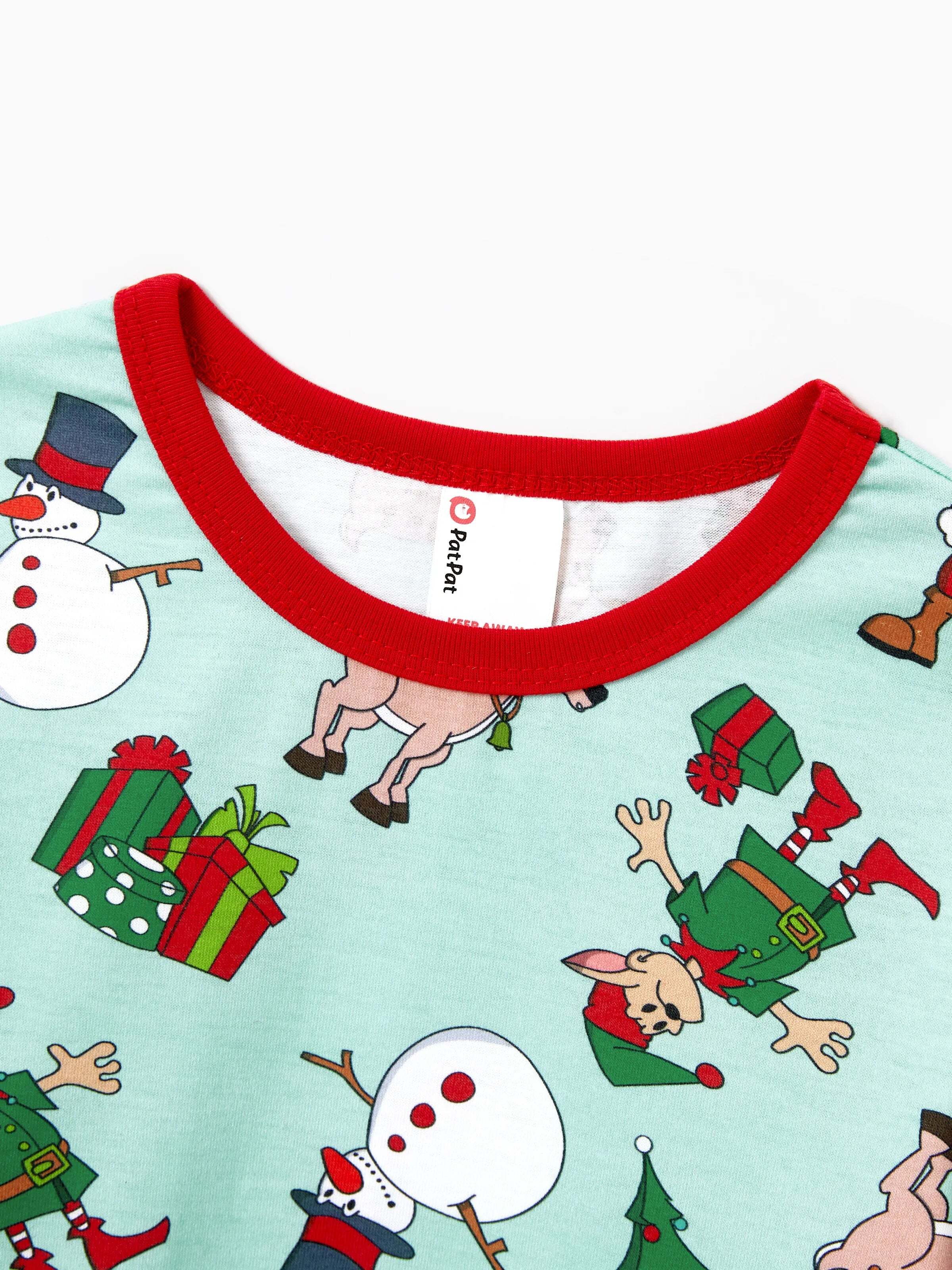 Christmas Matching Family Pajamas Set Reindeer Christmas-themed Print PJS with Christmas Socks Pale Green