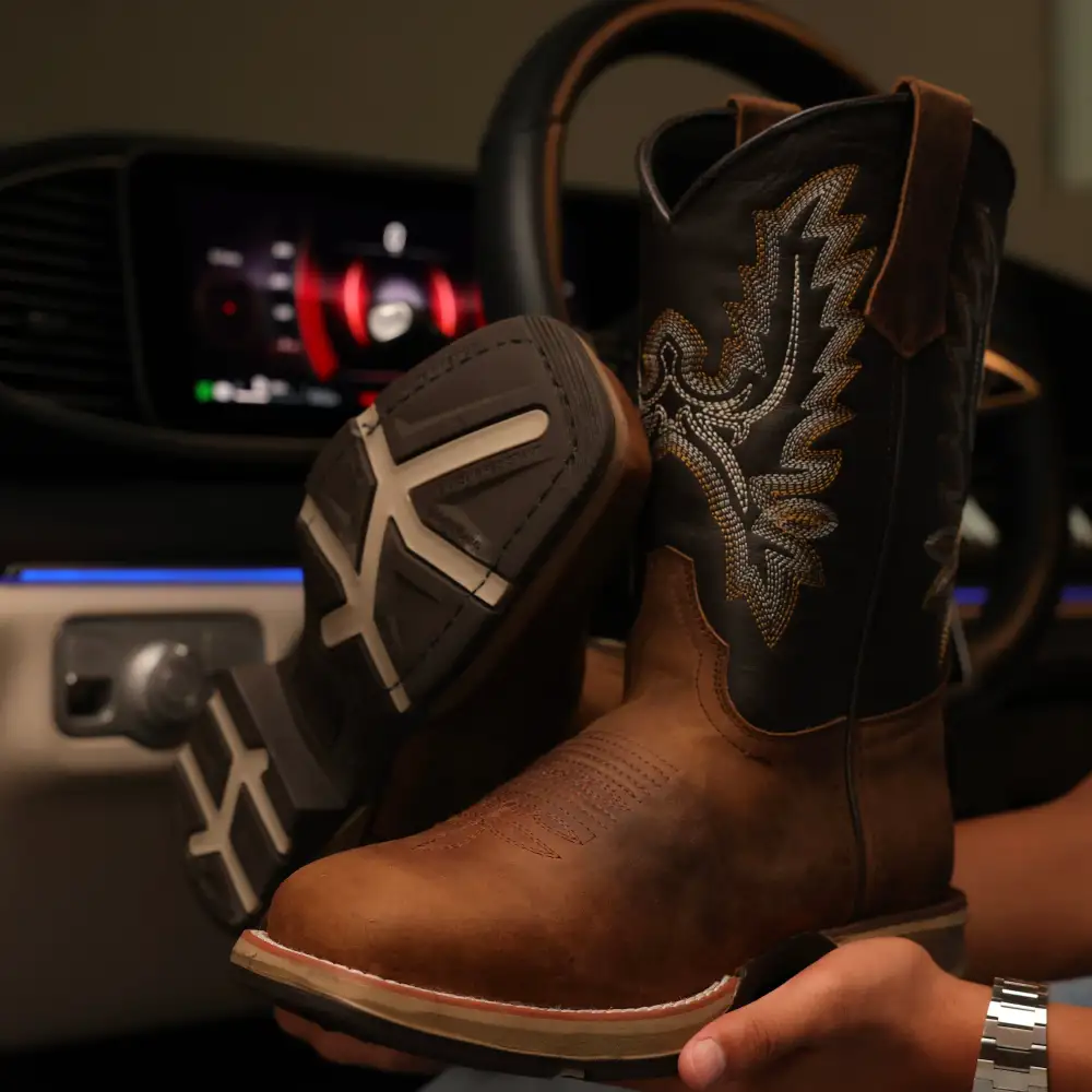 Distressed Brown “Whisky” Leather Work Boots - Square Toe