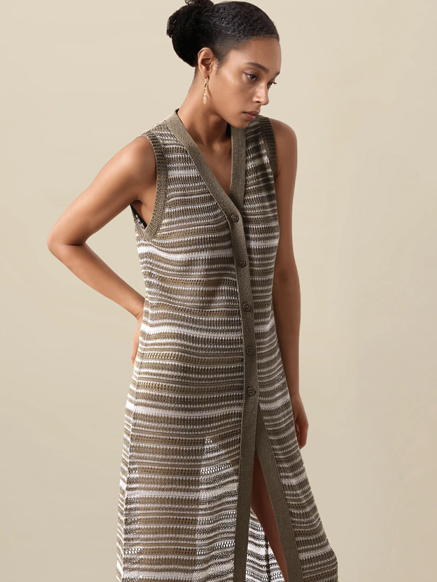 Lyocell V-Neck Sleeveless Striped Dress