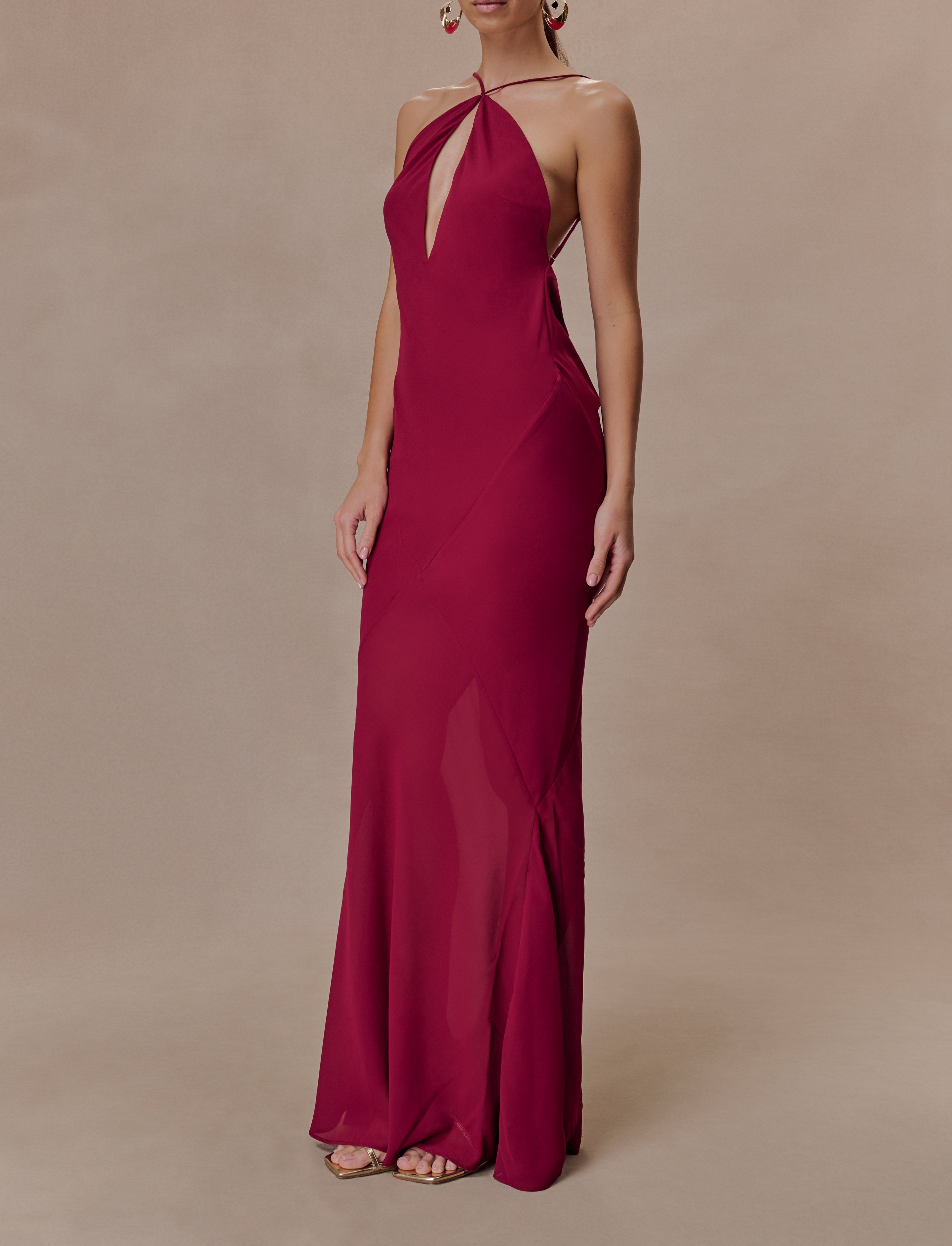 Red Slip Halter Maxi Dress