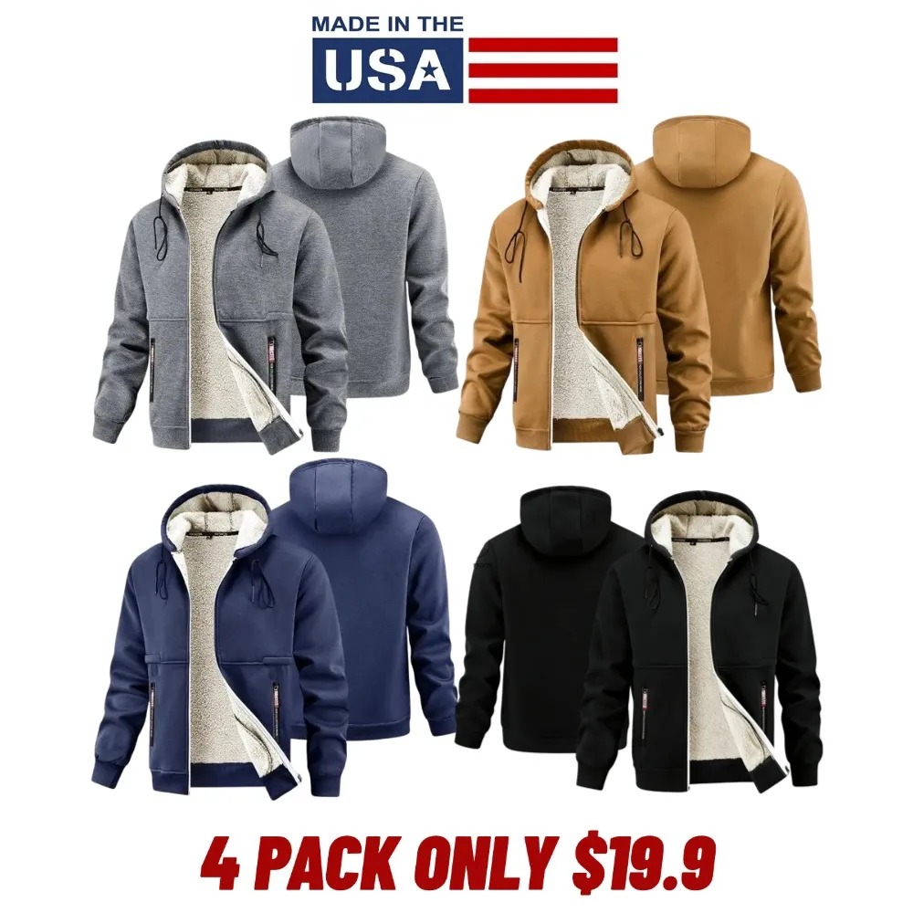 Men's Winter Thick Sherpa Zip-Up Hooded Jacket