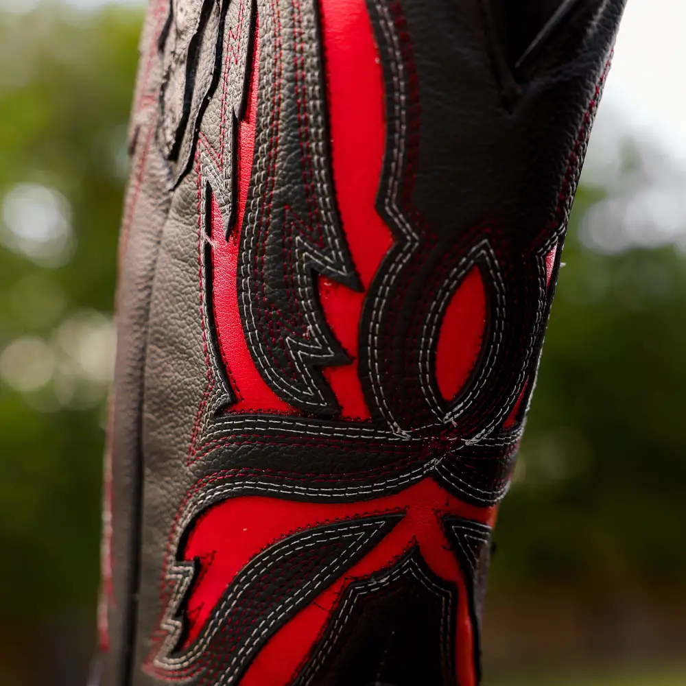 Midnight Grey Caiman Neck Leather Boots - Square Toe