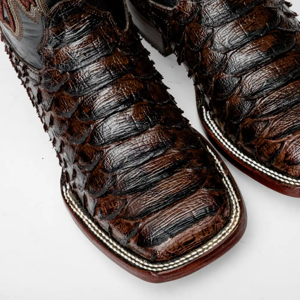 Brown Jumbo Python Leather Boots - Square Toe
