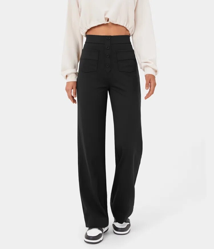 🔥Last Day 49% OFF🔥High Waisted Button Multiple Pockets Straight Leg Casual Pants