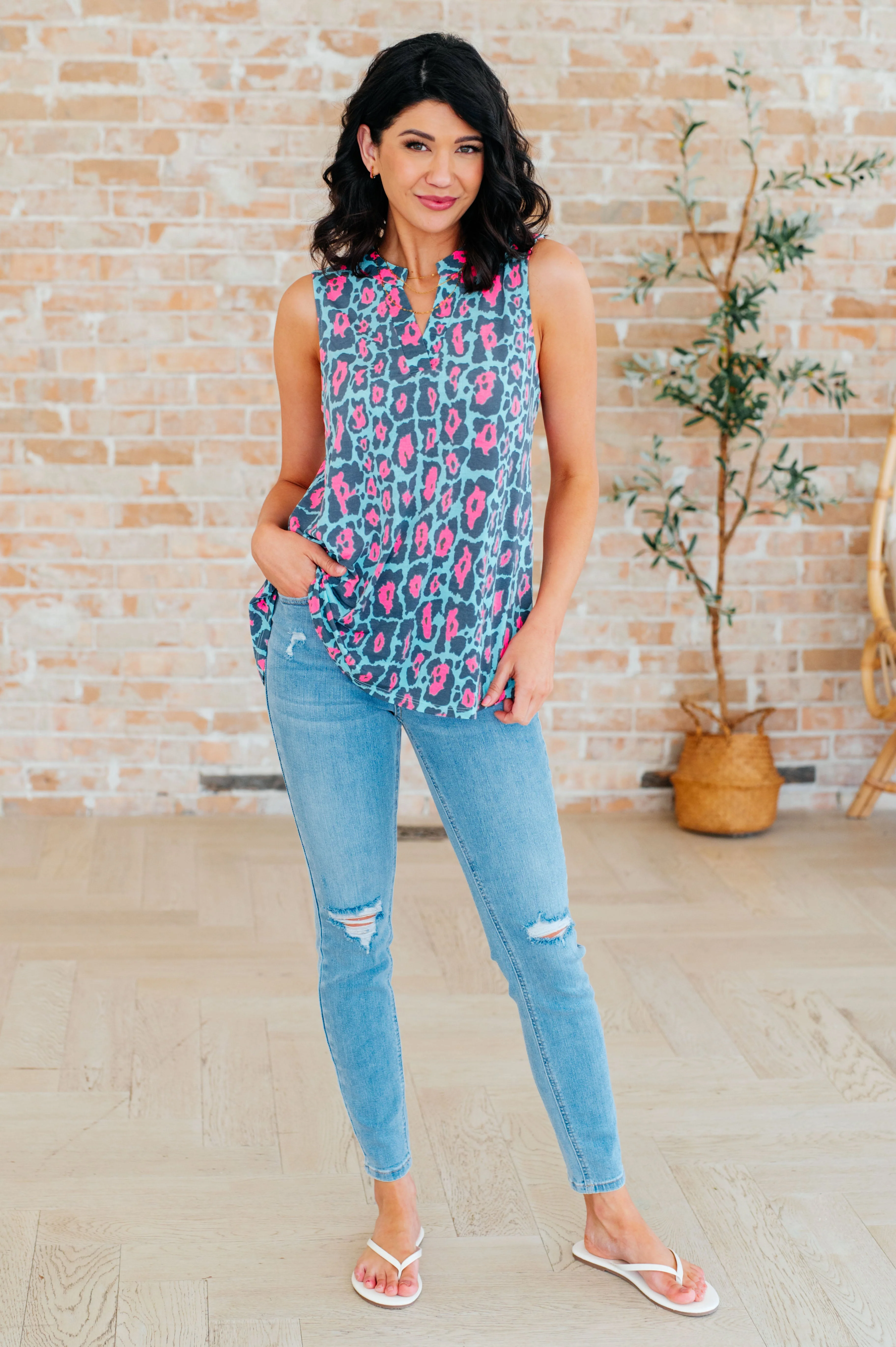 Tank Top in Mint and Pink Leopard