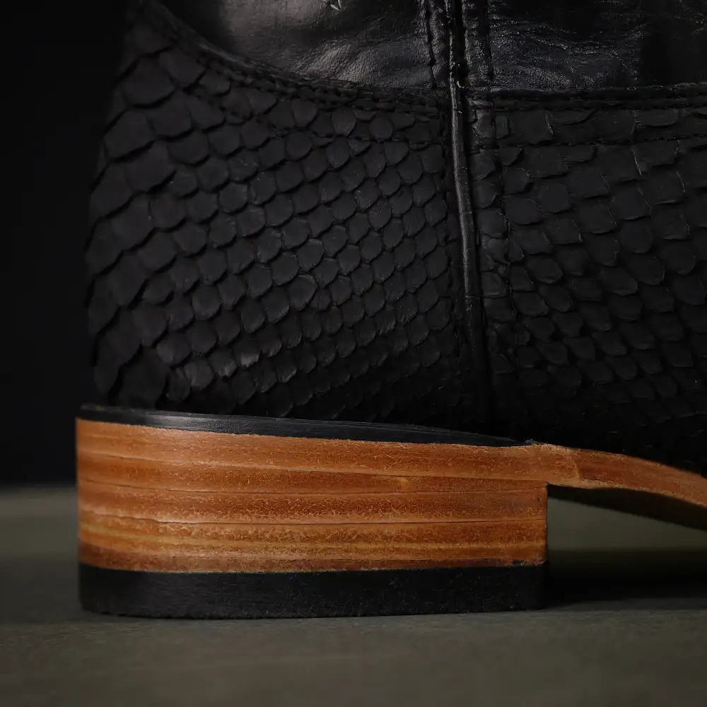 Black Genuine Python Boots - Square Toe