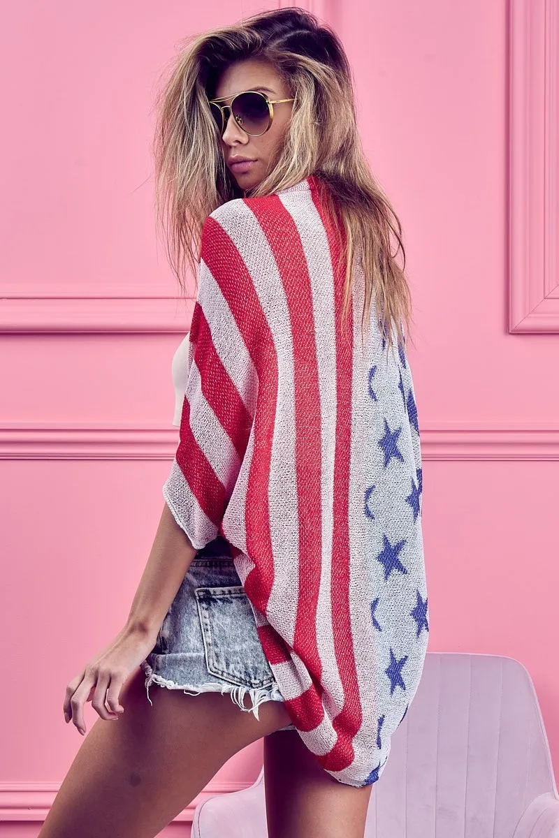 American Flag Theme Cocoon Knit Cardigan