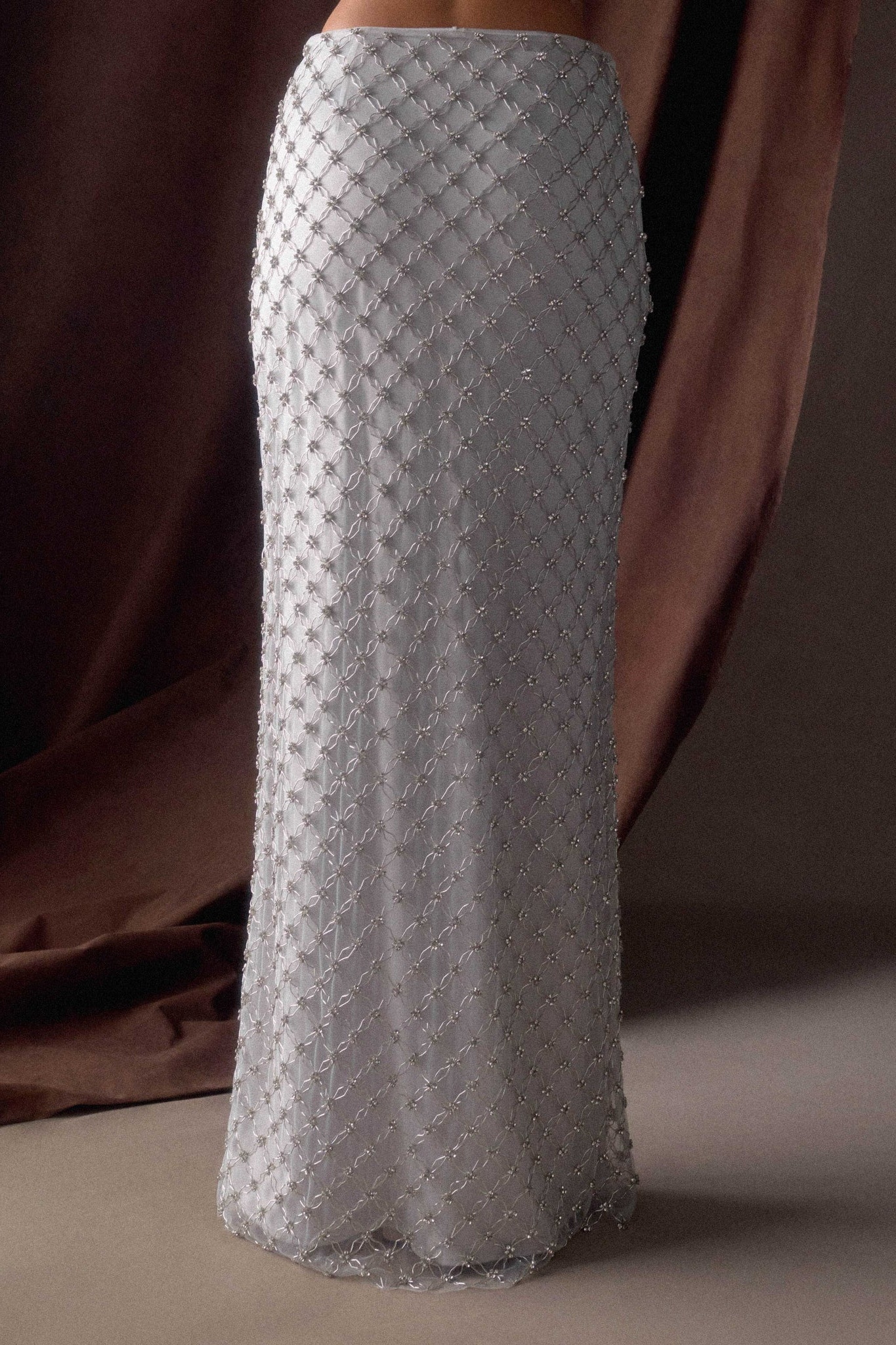 Silver Hand Beaded Embellished Maxi Skirt
