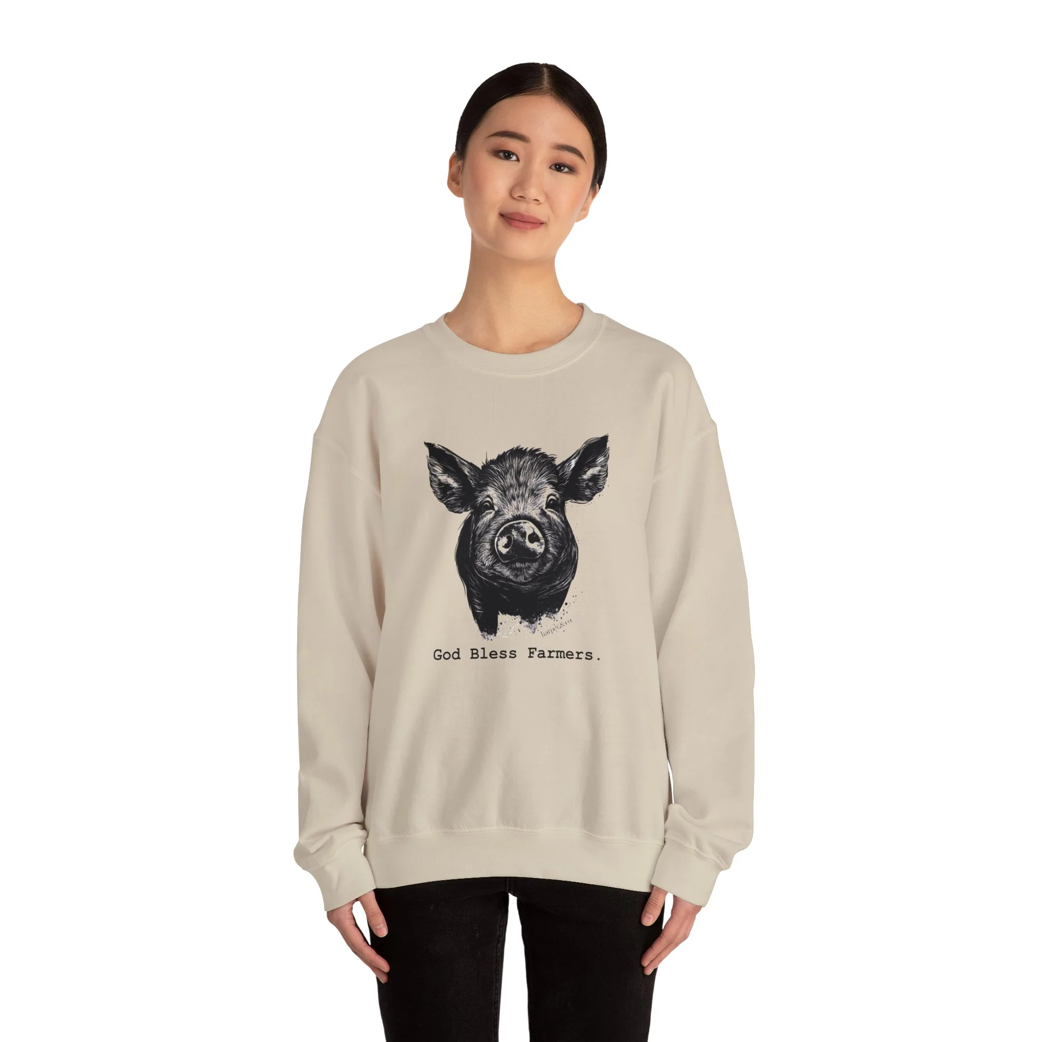 God Bless Farmers Pig Unisex Heavy Blend? Crewneck Sweatshirt