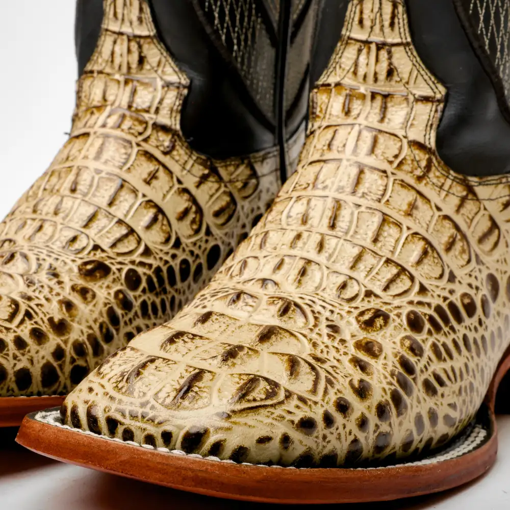 Desert Caiman Neck Leather Boots - Square Toe
