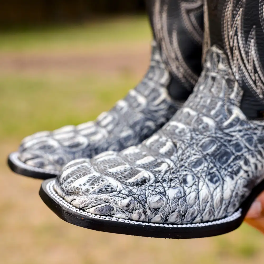 Rustic Eclipse Caiman Neck Leather Boots - Square Toe