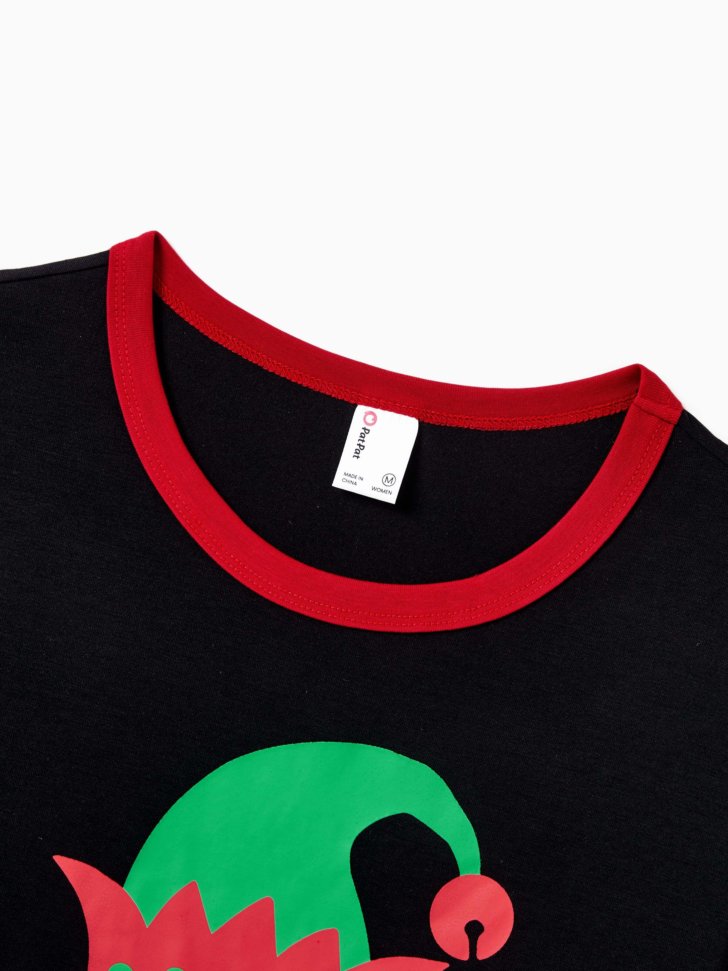 Christmas Matching Family Pajamas Set Elf Print PJS with Christmas Socks Black