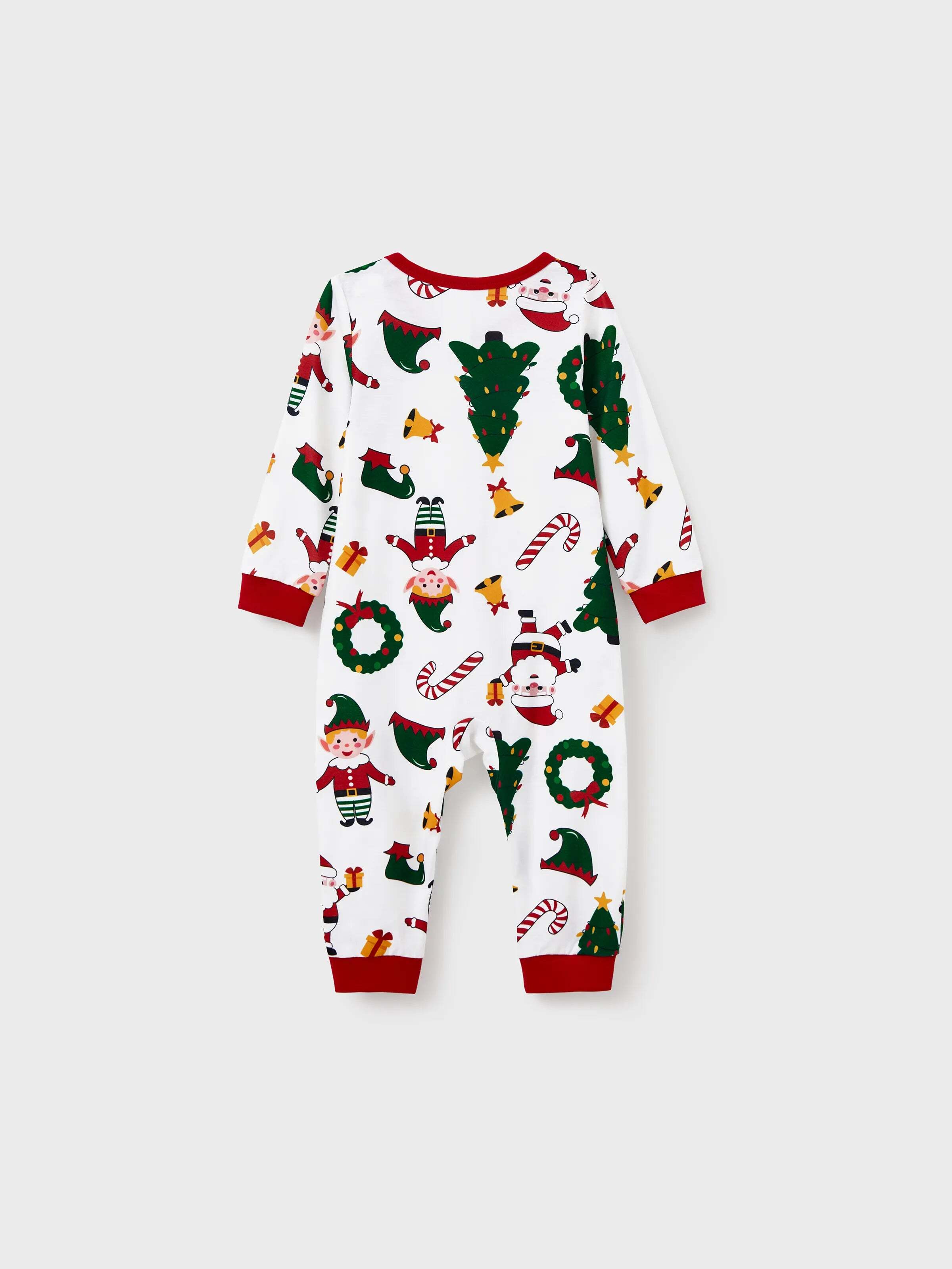 Christmas Matching Family Pajamas Set Santa Claus and Christmas Tree Print Long-sleeve PJS with Christmas Socks White