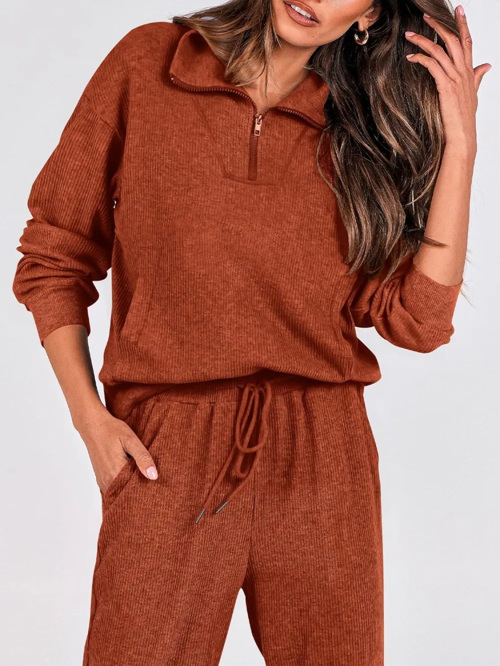 Women's Long Sleeve Half Zip Sweatshirt Sweatpants Lounge Set Sweatsuits with Pockets