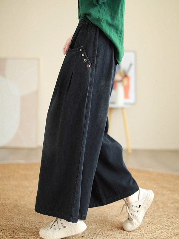 Elasticity Pleated Loose Wide Pants Jean Pants Bottoms Flared Trousers