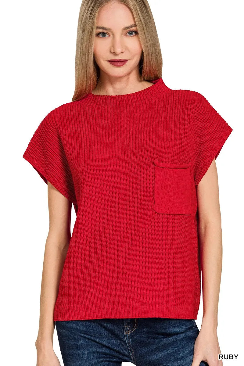 Mock Neck Short Sleeve Sweater