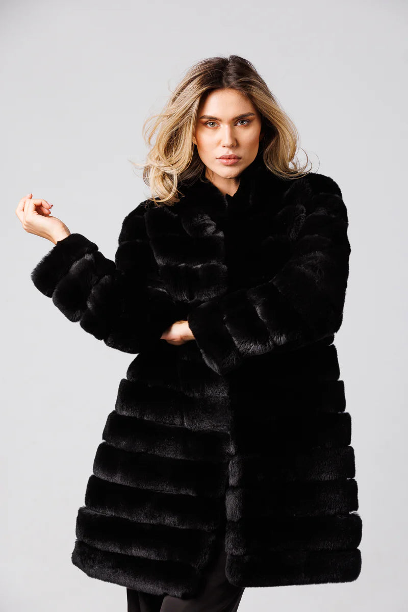 Haină din Blană Naturală de Rex Chinchilla, Transformabilă, Obsidian 182